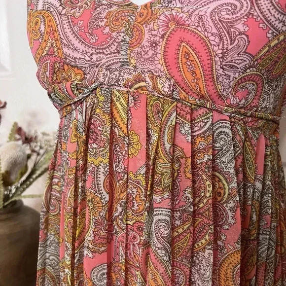 H&M Womens Pink Paisley Baby Doll Mini Dress Sz Small Retro Twee Y2K Fairy Boho - Picture 5 of 9